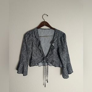 Dark Blue Floral Cropped Tie Shirt